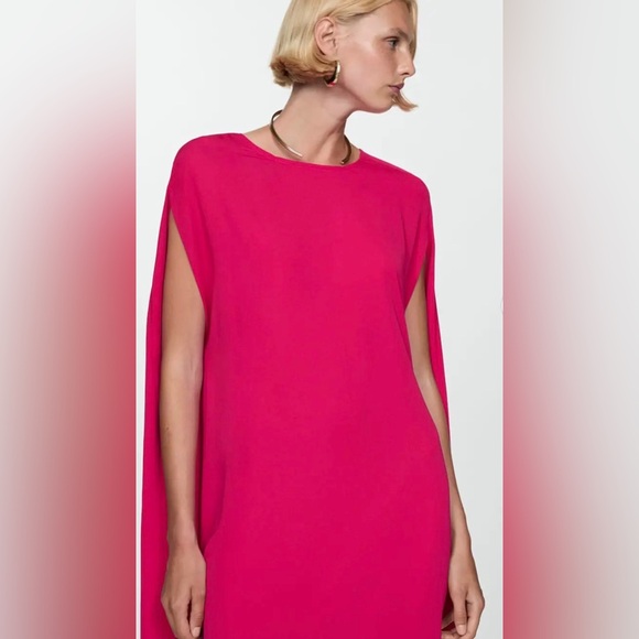 Mango Hot Pink Slit Cape Dress - Picture 9 of 9